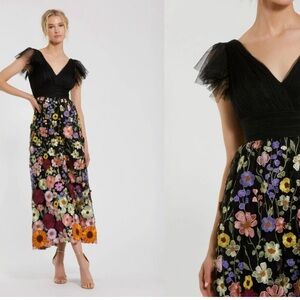 Mac Duggal Black Dress with Multicolor Floral Embroidery